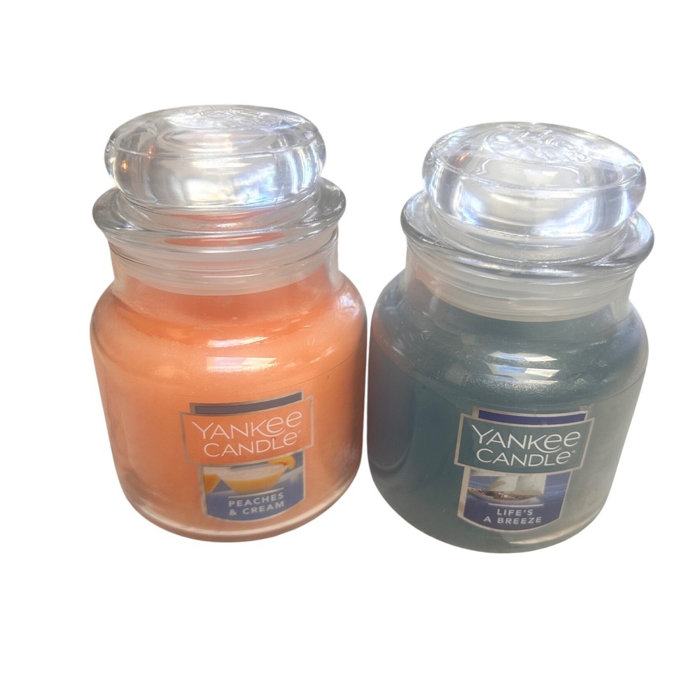 Yankee Candle Small Jar Set Peaches & Cream Life's a Breeze 3.7oz New 2 Pack
